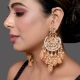 Peach Pearl Mirror Chandelier Earrings with Ear Chain Detailing